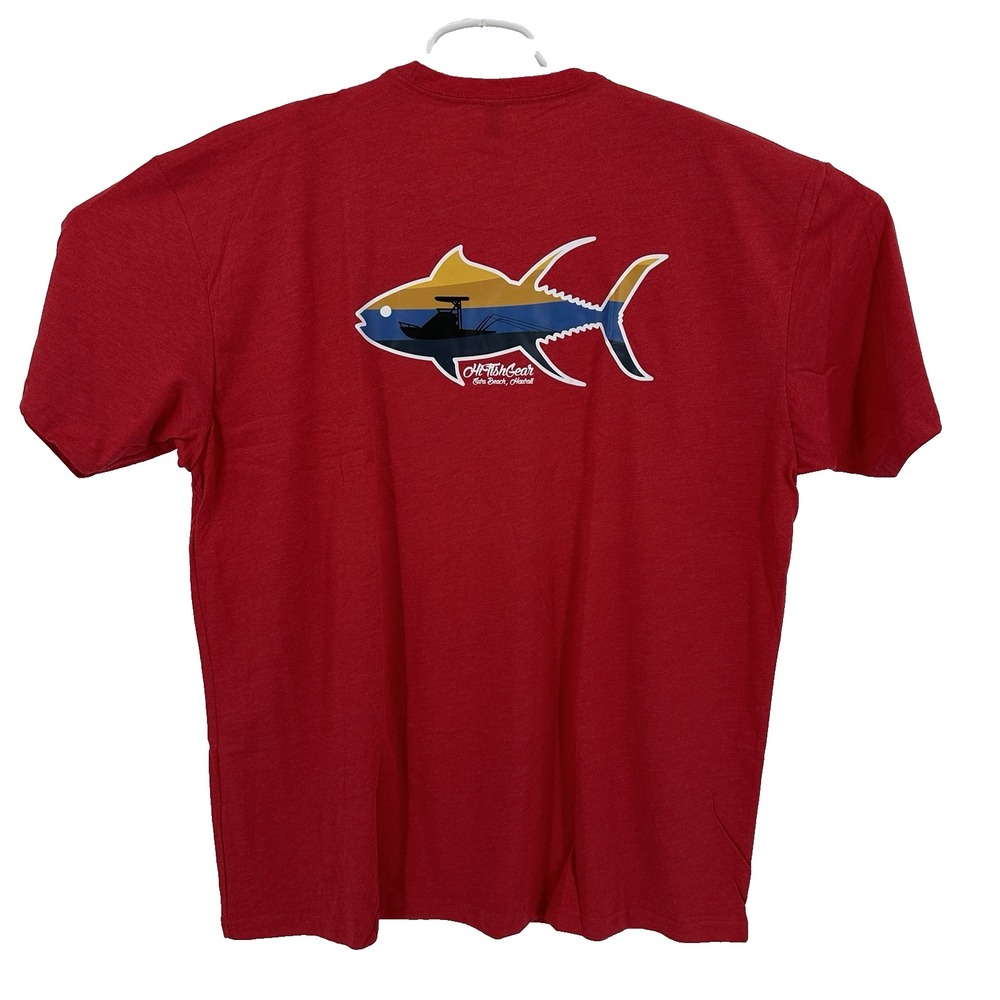 Hi Fish Gear Hawaii Mens 2XL Red Short Sleeve Tuna Print Shorts Sleeve